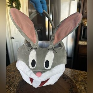 New Gray Bugs Bunny Plush Tote with Pink Ear Detail.Easter Birthday collectible